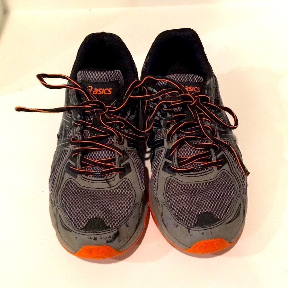 Men’s ASICS running shoes sneakers grey, black and orange size 9